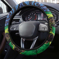 New Zealand Matariki Fern Frond Koru Steering Wheel Cover with Galaxy Blue Sky and Green Paua Shell Art