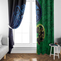 New Zealand Matariki Fern Frond Koru Window Curtain with Galaxy Blue Sky and Green Paua Shell Art