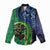 New Zealand Matariki Fern Frond Koru Women Casual Shirt with Galaxy Blue Sky and Green Paua Shell Art