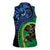 New Zealand Matariki Fern Frond Koru Women Sleeveless Polo Shirt with Galaxy Blue Sky and Green Paua Shell Art