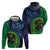 New Zealand Matariki Fern Frond Koru Zip Hoodie with Galaxy Blue Sky and Green Paua Shell Art