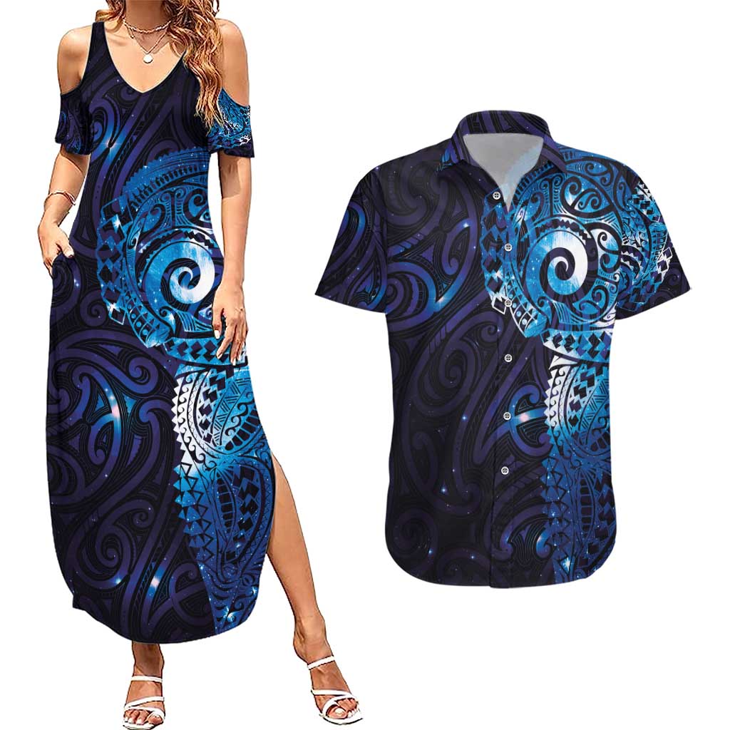Matariki New Zealand Maori Koru Art Tattoo Couples Matching Summer Maxi Dress and Hawaiian Shirt New Year Galaxy Blue Sky Style