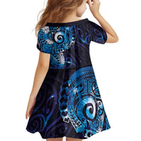 Matariki New Zealand Maori Koru Art Tattoo Family Matching Off The Shoulder Long Sleeve Dress and Hawaiian Shirt New Year Galaxy Blue Sky Style