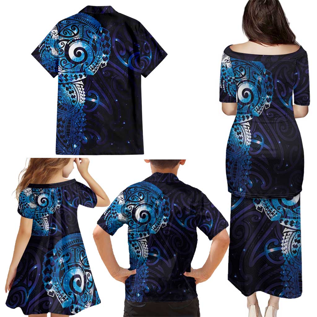 Matariki New Zealand Maori Koru Art Tattoo Family Matching Puletasi and Hawaiian Shirt New Year Galaxy Blue Sky Style