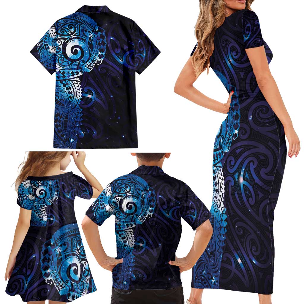 Matariki New Zealand Maori Koru Art Tattoo Family Matching Short Sleeve Bodycon Dress and Hawaiian Shirt New Year Galaxy Blue Sky Style