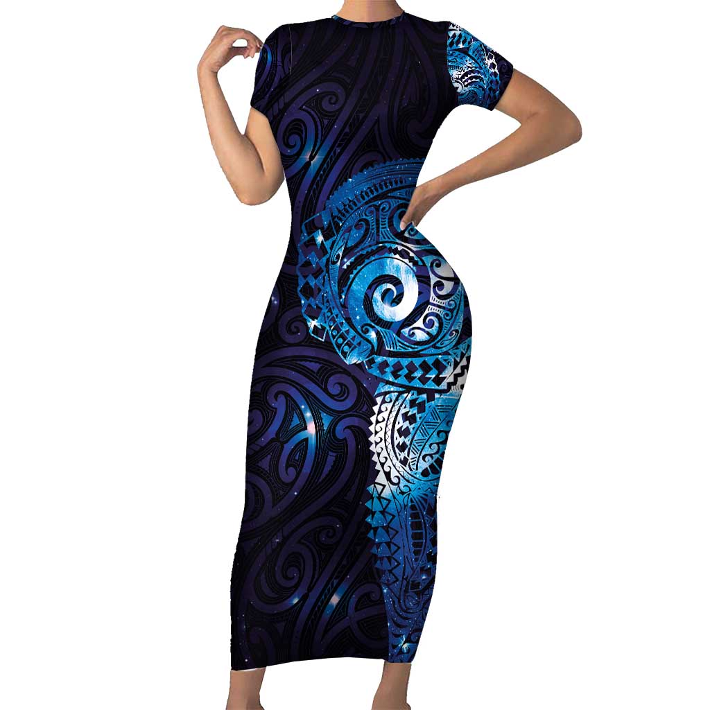 Matariki New Zealand Maori Koru Art Tattoo Family Matching Short Sleeve Bodycon Dress and Hawaiian Shirt New Year Galaxy Blue Sky Style