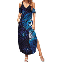 Matariki New Zealand Maori Koru Art Tattoo Family Matching Summer Maxi Dress and Hawaiian Shirt New Year Galaxy Blue Sky Style