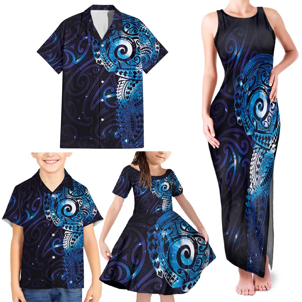 Matariki New Zealand Maori Koru Art Tattoo Family Matching Tank Maxi Dress and Hawaiian Shirt New Year Galaxy Blue Sky Style