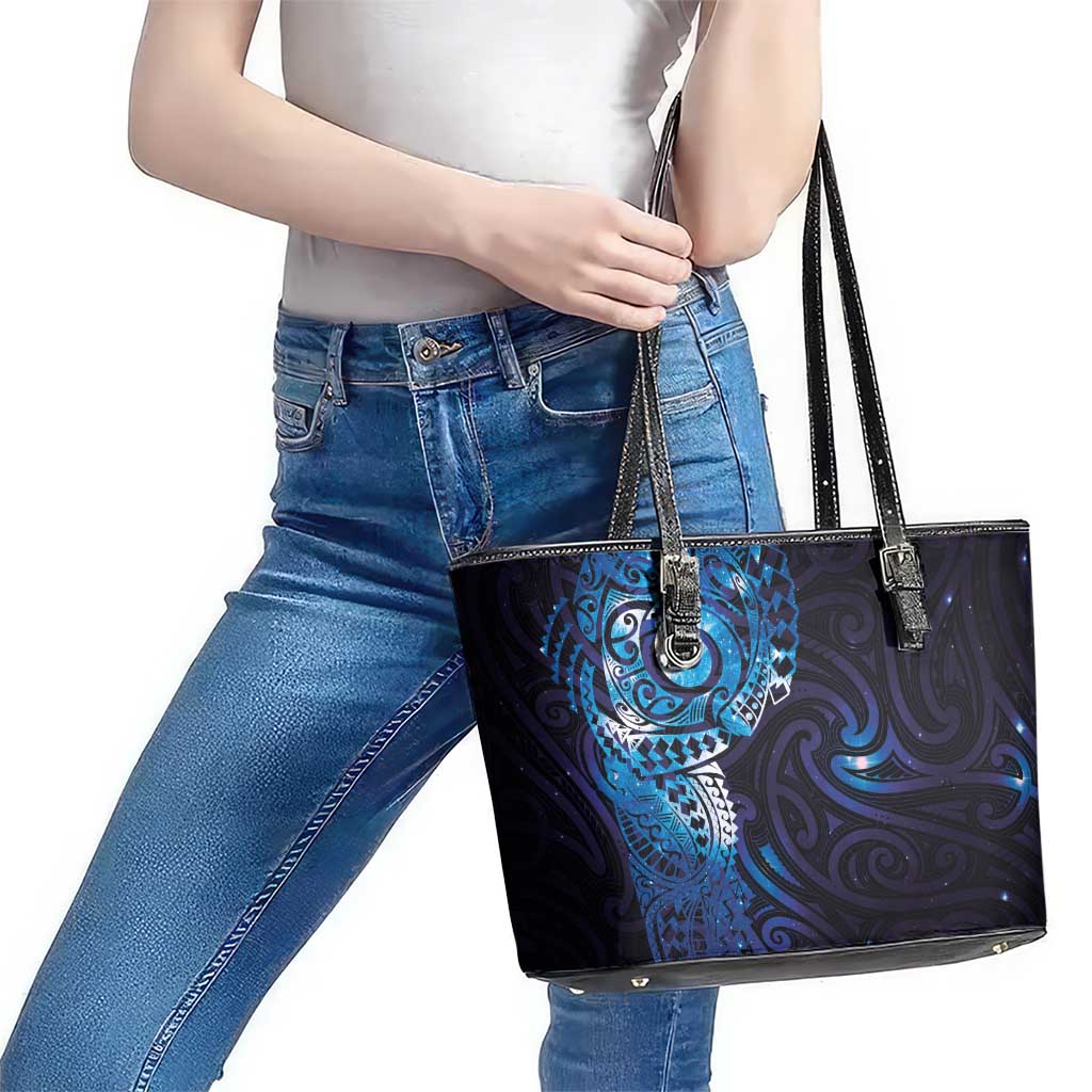 Matariki New Zealand Maori Koru Art Tattoo Leather Tote Bag New Year Galaxy Blue Sky Style