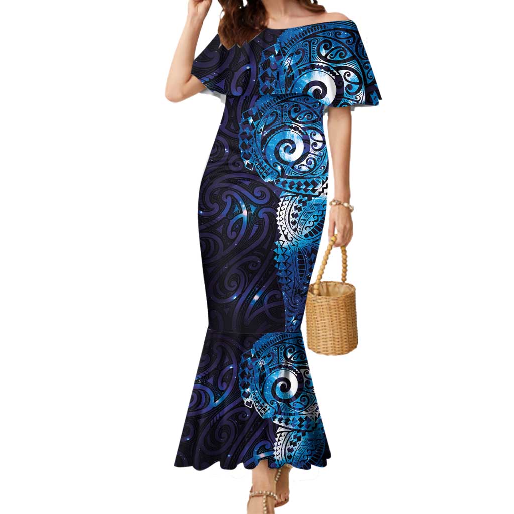 Matariki New Zealand Maori Koru Art Tattoo Mermaid Dress New Year Galaxy Blue Sky Style