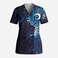 Matariki New Zealand Maori Koru Art Tattoo Scrub Top New Year Galaxy Blue Sky Style - Polynesian Pride
