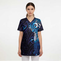 Matariki New Zealand Maori Koru Art Tattoo Scrub Top New Year Galaxy Blue Sky Style - Polynesian Pride
