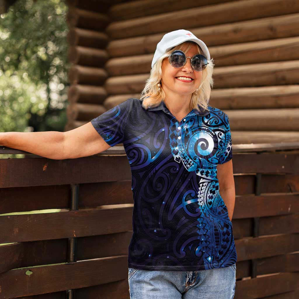 Matariki New Zealand Maori Koru Art Tattoo Women Polo Shirt New Year Galaxy Blue Sky Style