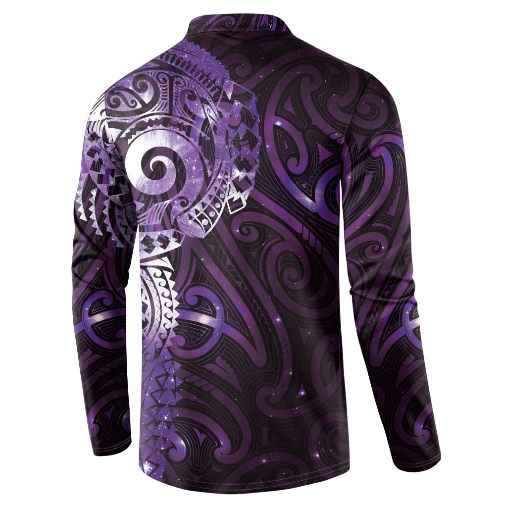 Matariki New Zealand Maori Koru Art Tattoo Button Sweatshirt New Year Galaxy Purple Sky Style