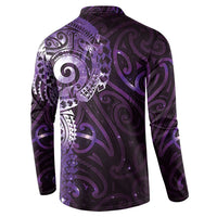 Matariki New Zealand Maori Koru Art Tattoo Button Sweatshirt New Year Galaxy Purple Sky Style