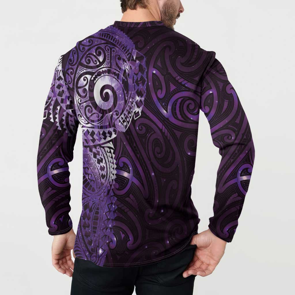 Matariki New Zealand Maori Koru Art Tattoo Button Sweatshirt New Year Galaxy Purple Sky Style
