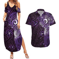 Matariki New Zealand Maori Koru Art Tattoo Couples Matching Summer Maxi Dress and Hawaiian Shirt New Year Galaxy Purple Sky Style