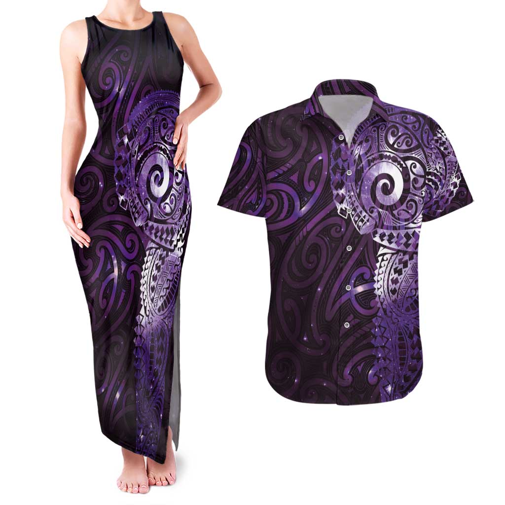 Matariki New Zealand Maori Koru Art Tattoo Couples Matching Tank Maxi Dress and Hawaiian Shirt New Year Galaxy Purple Sky Style
