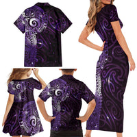 Matariki New Zealand Maori Koru Art Tattoo Family Matching Short Sleeve Bodycon Dress and Hawaiian Shirt New Year Galaxy Purple Sky Style