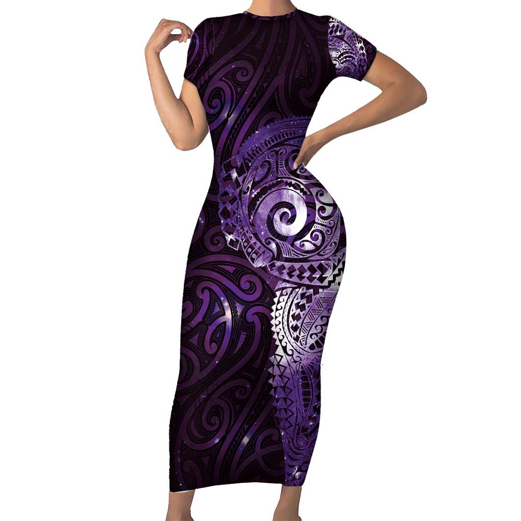 Matariki New Zealand Maori Koru Art Tattoo Family Matching Short Sleeve Bodycon Dress and Hawaiian Shirt New Year Galaxy Purple Sky Style