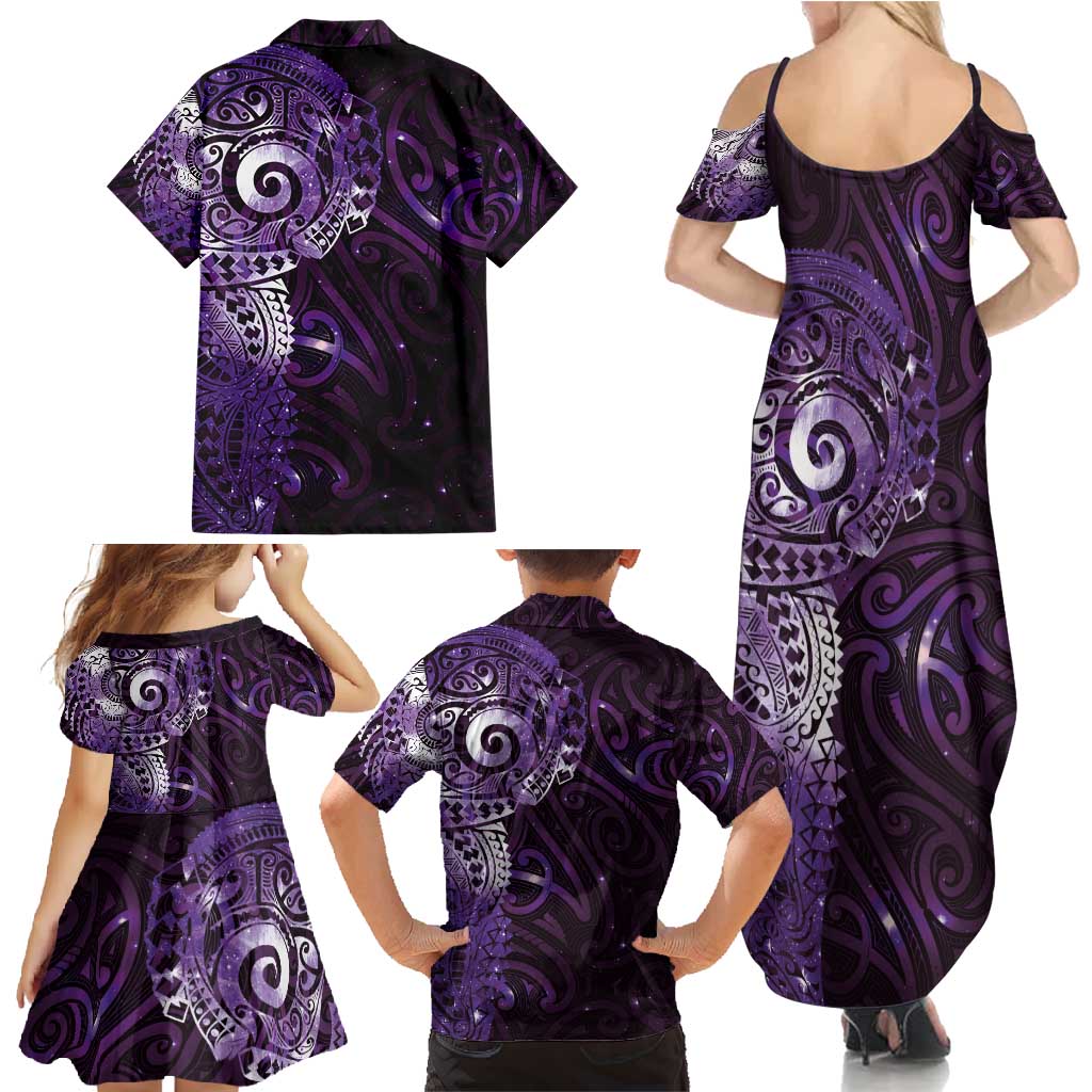 Matariki New Zealand Maori Koru Art Tattoo Family Matching Summer Maxi Dress and Hawaiian Shirt New Year Galaxy Purple Sky Style