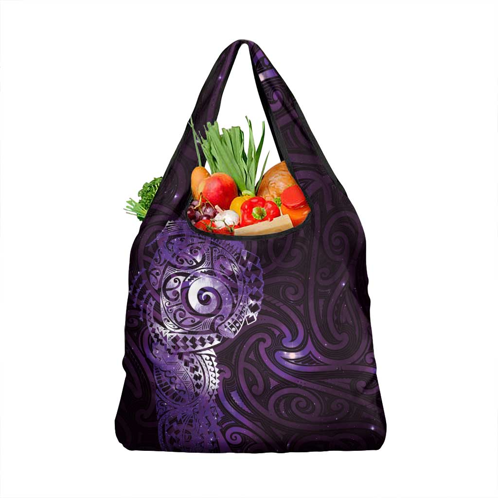 Matariki New Zealand Maori Koru Art Tattoo Grocery Bag New Year Galaxy Purple Sky Style