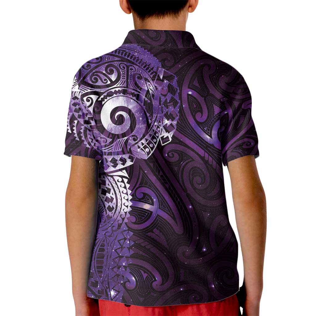 Matariki New Zealand Maori Koru Art Tattoo Kid Polo Shirt New Year Galaxy Purple Sky Style