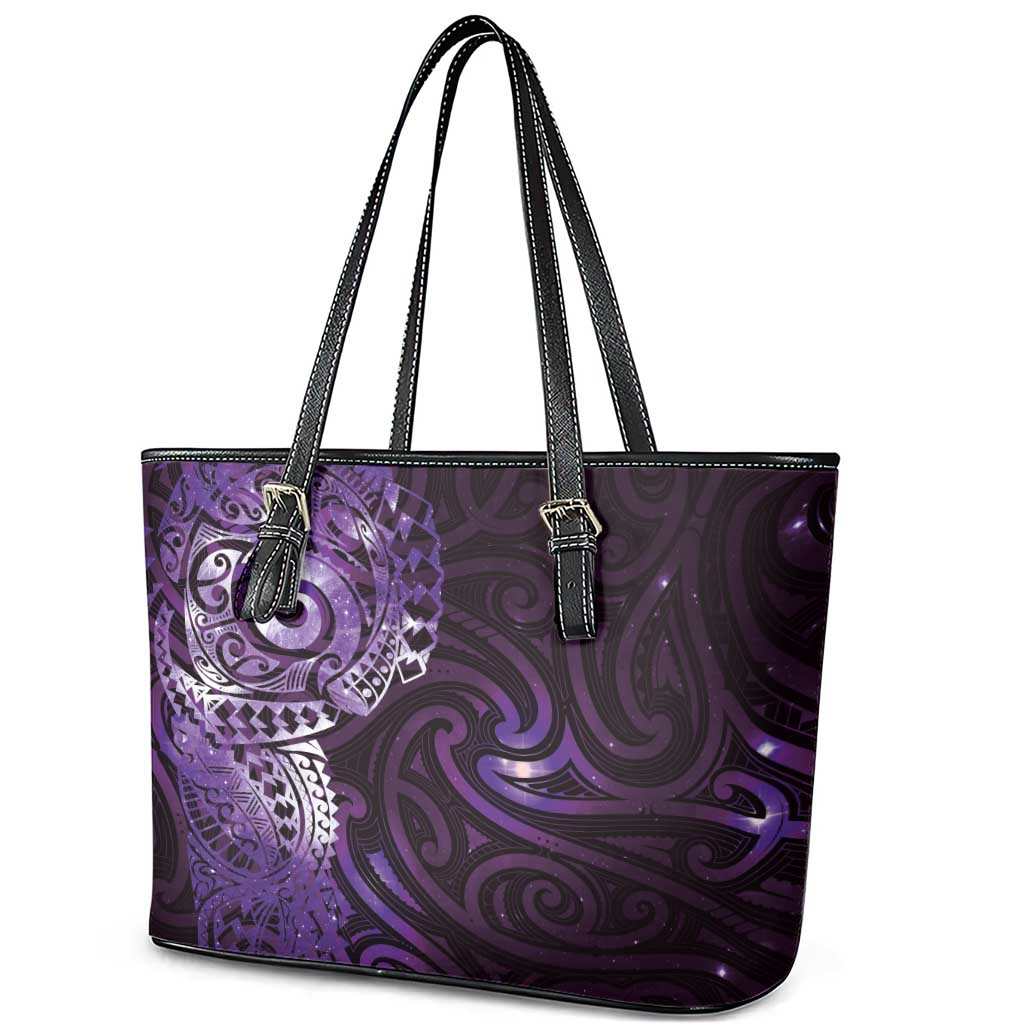 Matariki New Zealand Maori Koru Art Tattoo Leather Tote Bag New Year Galaxy Purple Sky Style