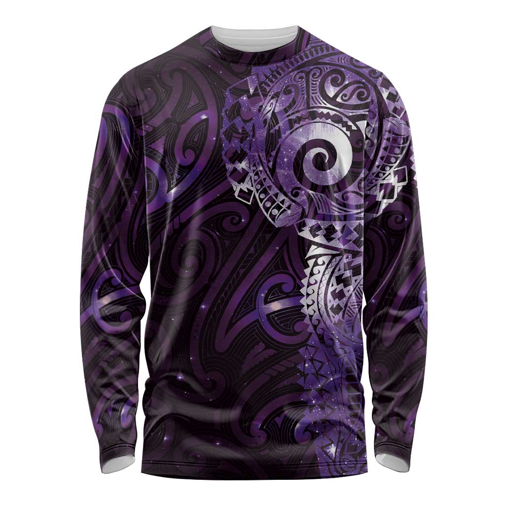 Matariki New Zealand Maori Koru Art Tattoo Long Sleeve Shirt New Year Galaxy Purple Sky Style