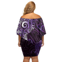 Matariki New Zealand Maori Koru Art Tattoo Off Shoulder Short Dress New Year Galaxy Purple Sky Style