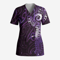 Matariki New Zealand Maori Koru Art Tattoo Scrub Top New Year Galaxy Purple Sky Style - Polynesian Pride