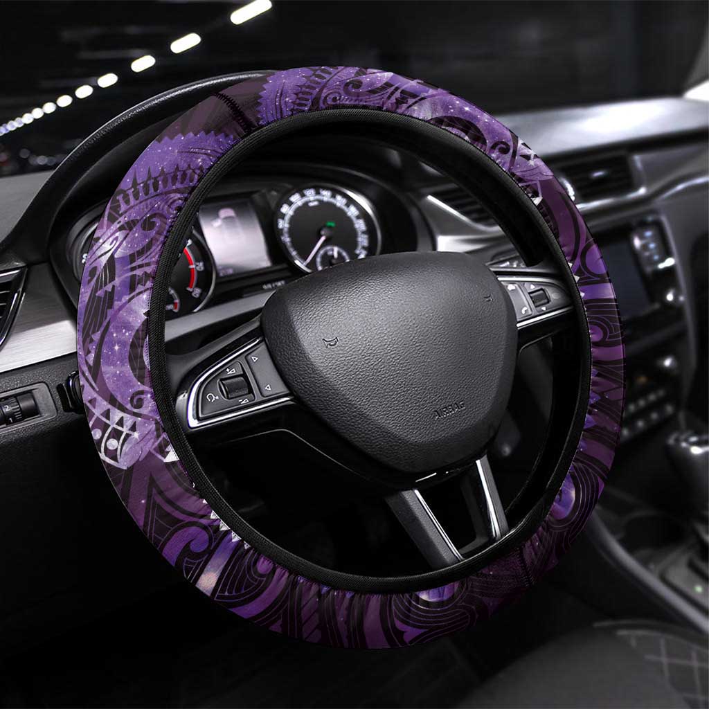 Matariki New Zealand Maori Koru Art Tattoo Steering Wheel Cover New Year Galaxy Purple Sky Style