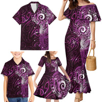 Matariki New Zealand Maori Koru Art Tattoo Family Matching Mermaid Dress and Hawaiian Shirt New Year Galaxy Pink Sky Style