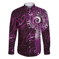 Matariki New Zealand Maori Koru Art Tattoo Family Matching Off The Shoulder Long Sleeve Dress and Hawaiian Shirt New Year Galaxy Pink Sky Style