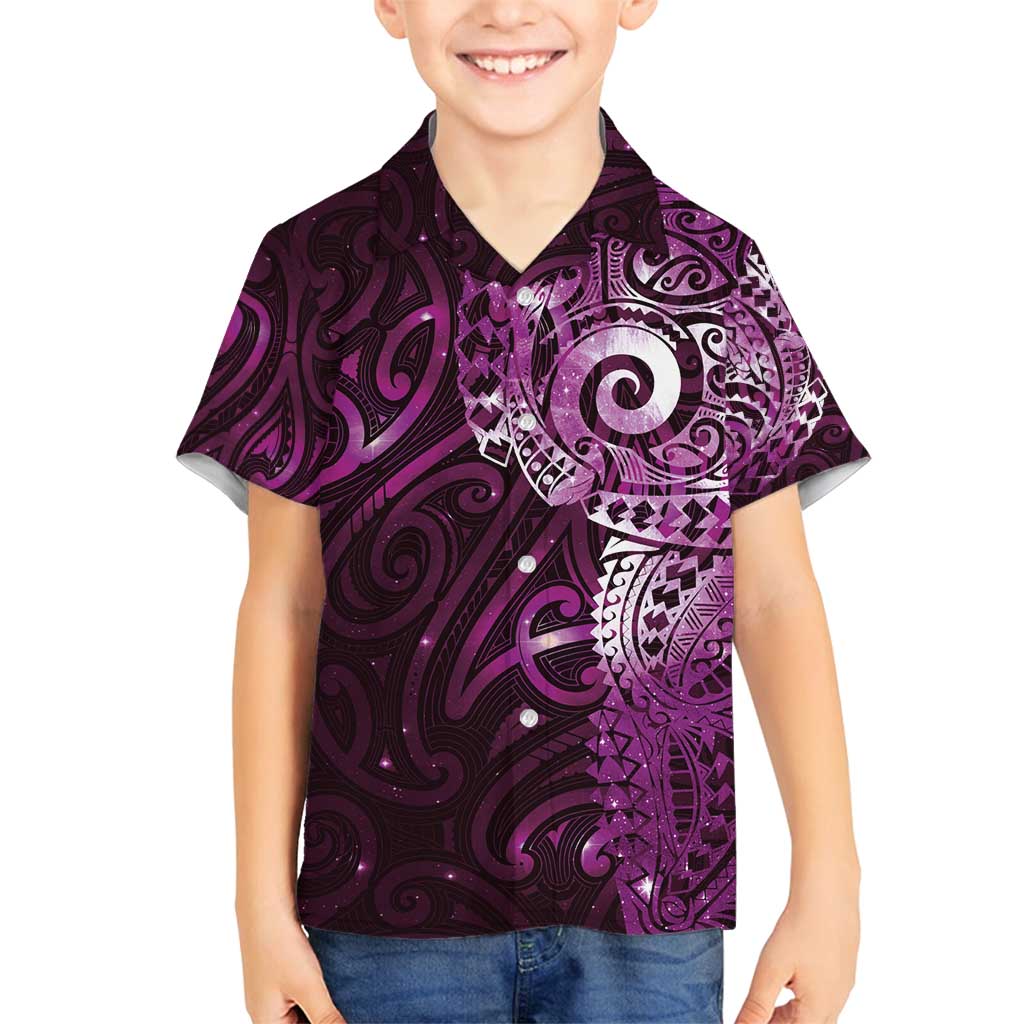 Matariki New Zealand Maori Koru Art Tattoo Family Matching Off Shoulder Short Dress and Hawaiian Shirt New Year Galaxy Pink Sky Style