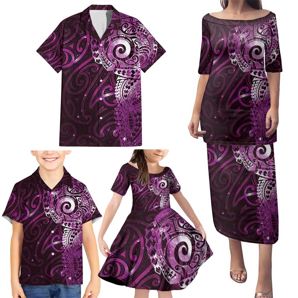 Matariki New Zealand Maori Koru Art Tattoo Family Matching Puletasi and Hawaiian Shirt New Year Galaxy Pink Sky Style