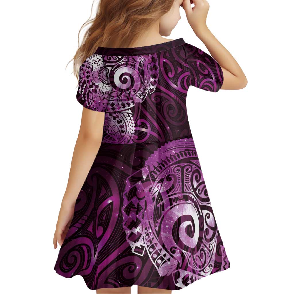 Matariki New Zealand Maori Koru Art Tattoo Family Matching Short Sleeve Bodycon Dress and Hawaiian Shirt New Year Galaxy Pink Sky Style