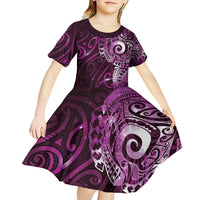 Matariki New Zealand Maori Koru Art Tattoo Kid Short Sleeve Dress New Year Galaxy Pink Sky Style