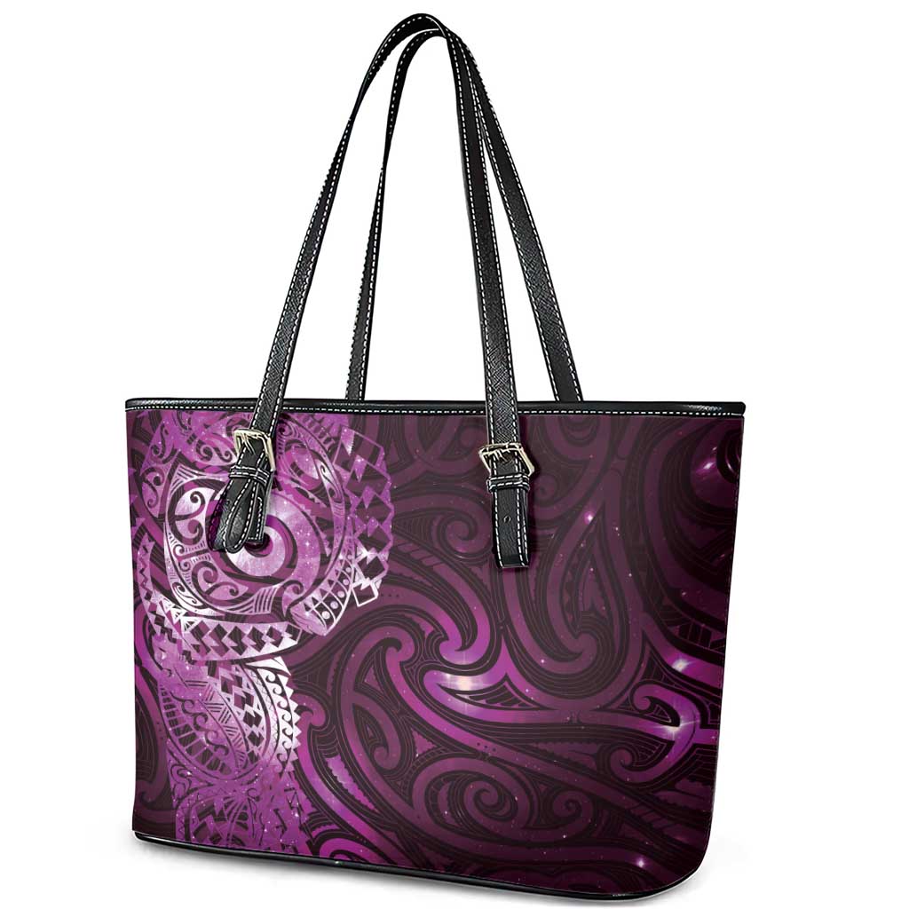 Matariki New Zealand Maori Koru Art Tattoo Leather Tote Bag New Year Galaxy Pink Sky Style