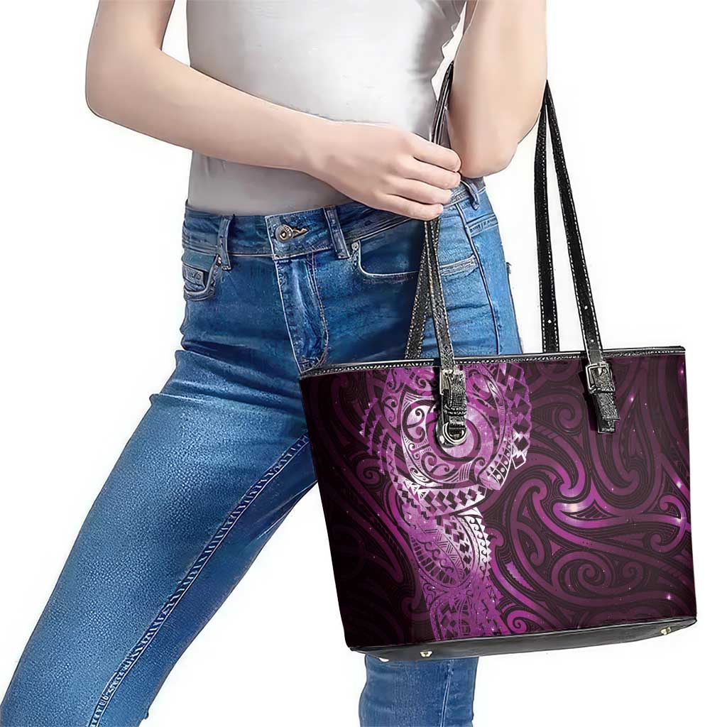 Matariki New Zealand Maori Koru Art Tattoo Leather Tote Bag New Year Galaxy Pink Sky Style