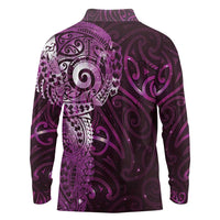 Matariki New Zealand Maori Koru Art Tattoo Long Sleeve Polo Shirt New Year Galaxy Pink Sky Style
