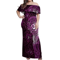 Matariki New Zealand Maori Koru Art Tattoo Off Shoulder Maxi Dress New Year Galaxy Pink Sky Style