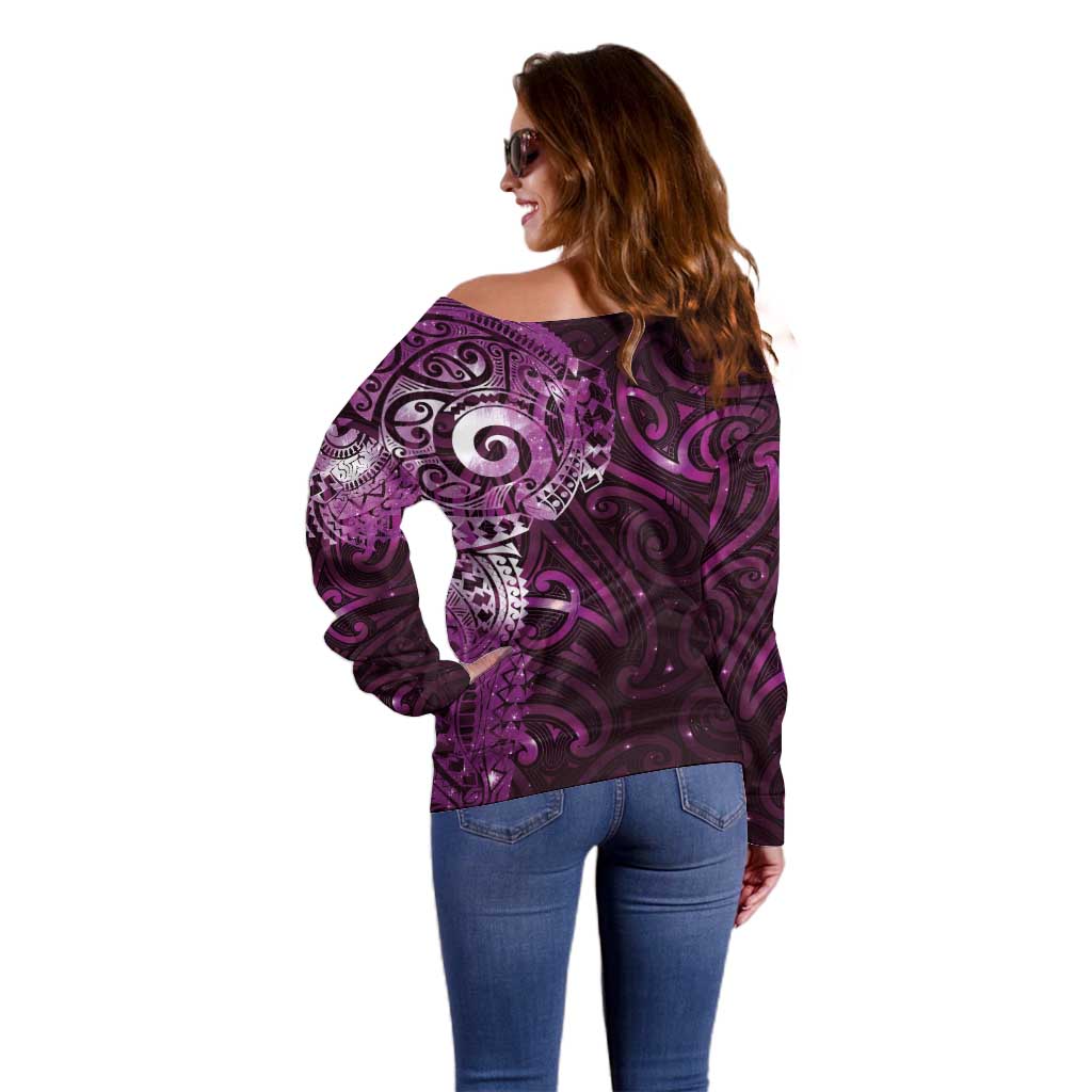 Matariki New Zealand Maori Koru Art Tattoo Off Shoulder Sweater New Year Galaxy Pink Sky Style