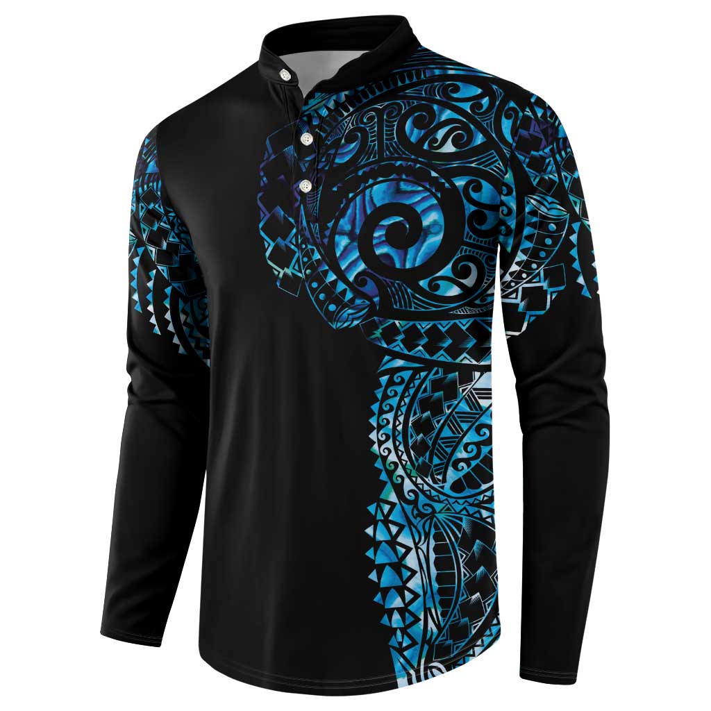 New Zealand Maori Koru Art Traditional Tattoo Button Sweatshirt Paua Shell