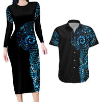 New Zealand Maori Koru Art Traditional Tattoo Couples Matching Long Sleeve Bodycon Dress and Hawaiian Shirt Paua Shell