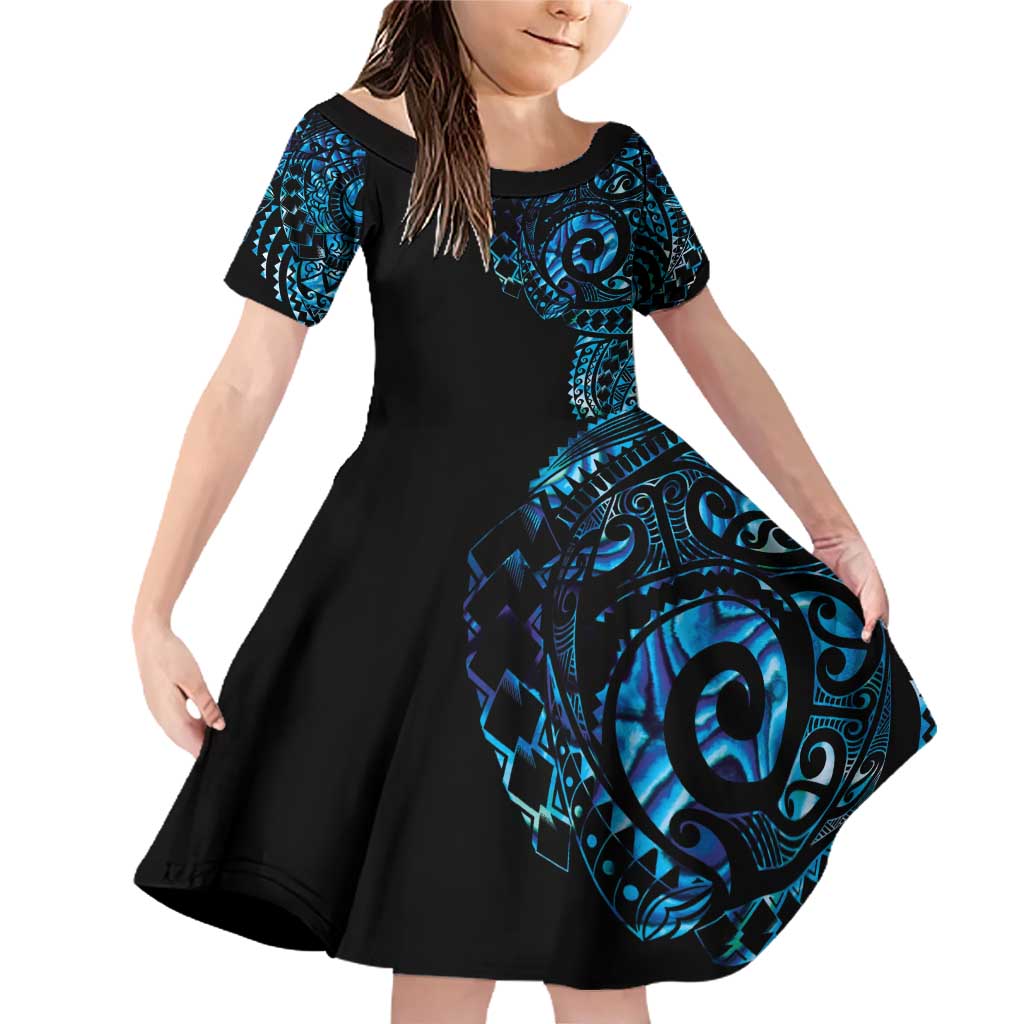 New Zealand Maori Koru Art Traditional Tattoo Family Matching Off Shoulder Short Dress and Hawaiian Shirt Paua Shell