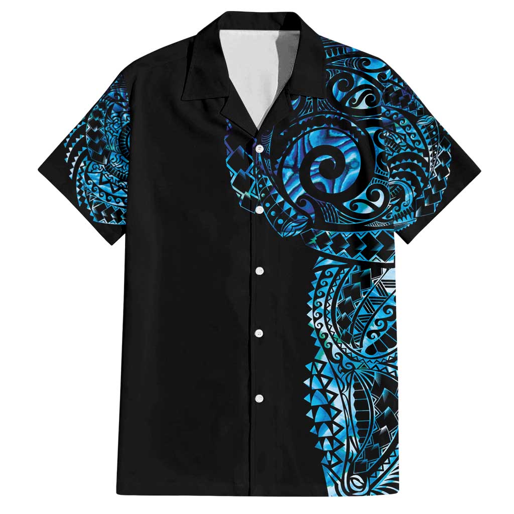 New Zealand Maori Koru Art Traditional Tattoo Family Matching Off Shoulder Short Dress and Hawaiian Shirt Paua Shell