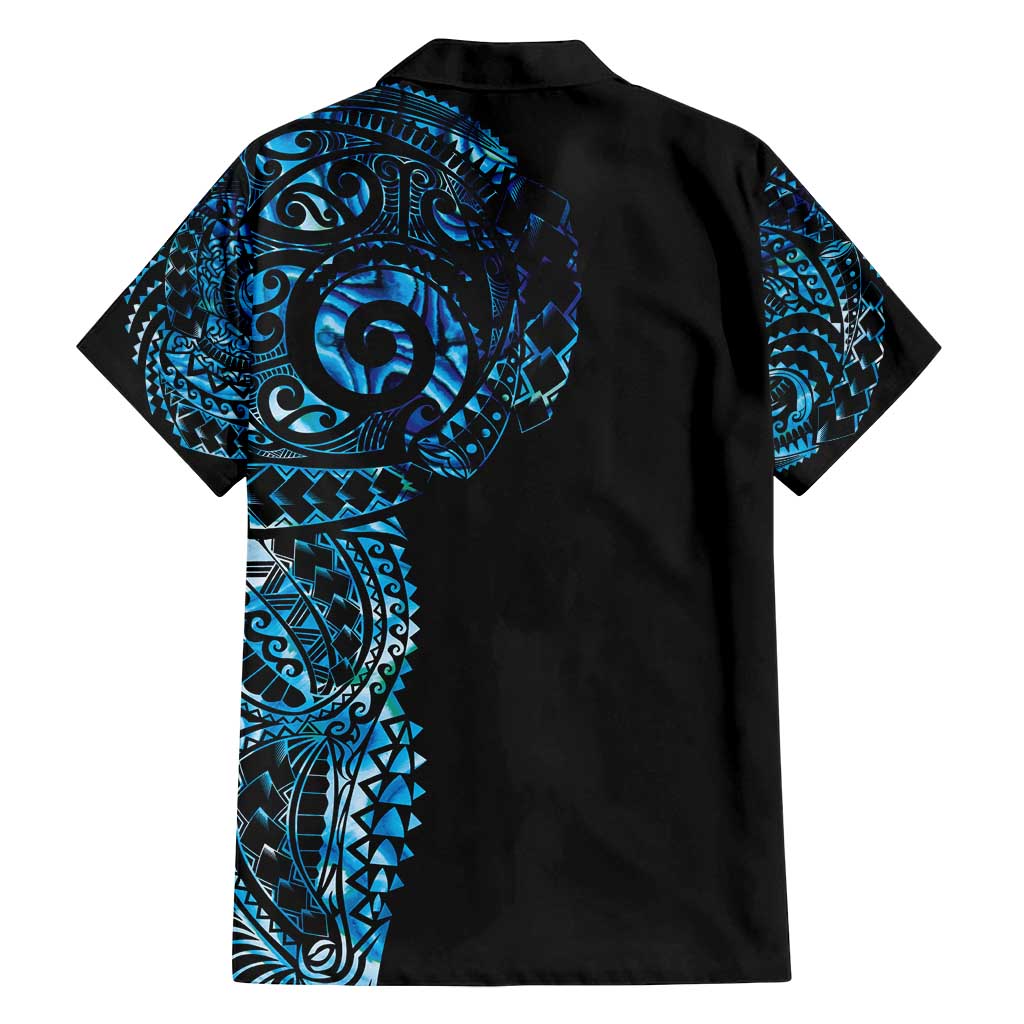 New Zealand Maori Koru Art Traditional Tattoo Family Matching Off Shoulder Short Dress and Hawaiian Shirt Paua Shell