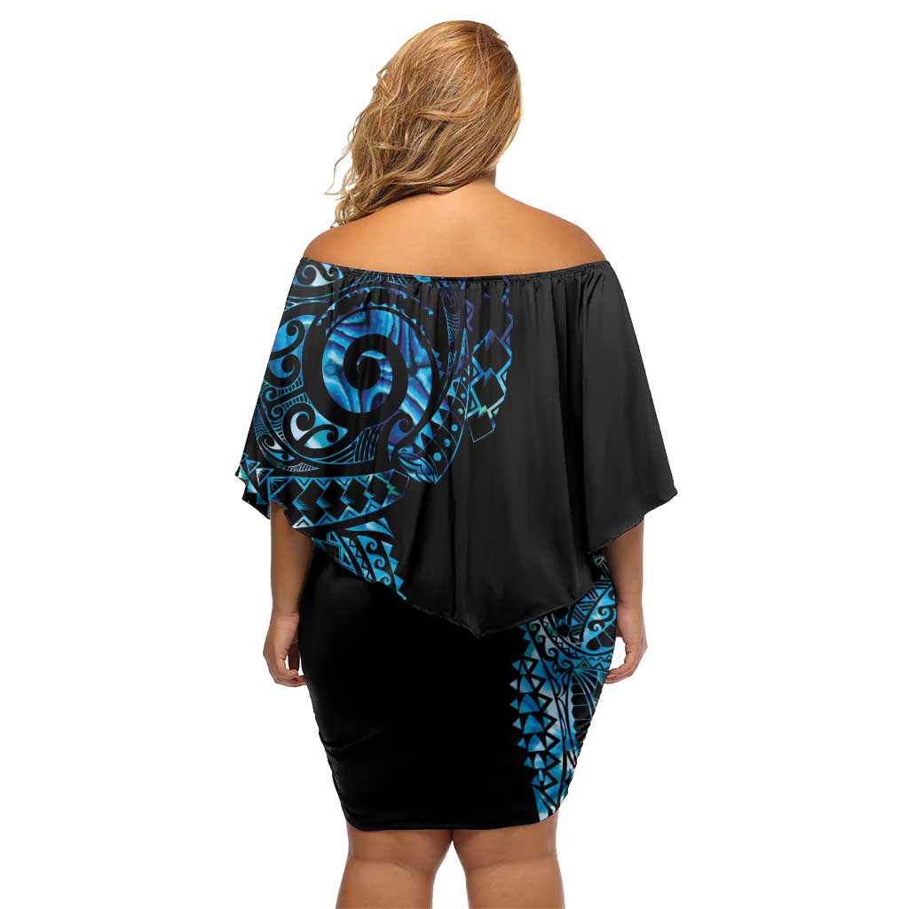 New Zealand Maori Koru Art Traditional Tattoo Family Matching Off Shoulder Short Dress and Hawaiian Shirt Paua Shell