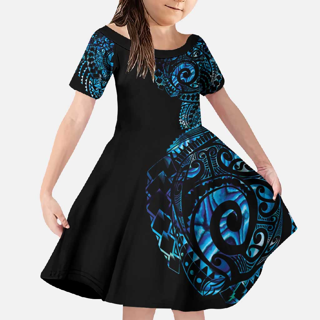 New Zealand Maori Koru Art Traditional Tattoo Family Matching Short Sleeve Bodycon Dress and Hawaiian Shirt Paua Shell
